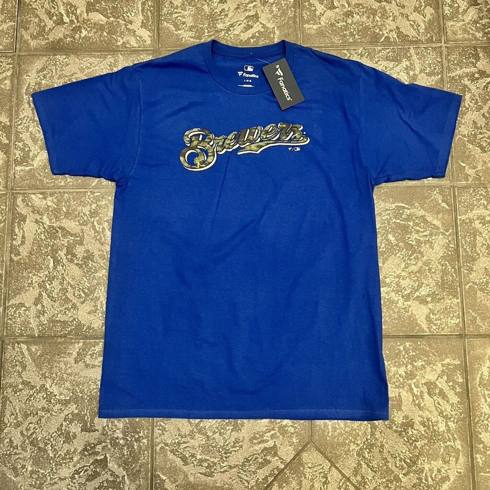 Men's Milwaukee Brewer's Blue T-shirt NWT Camouflage Logo Brewers Fanatics